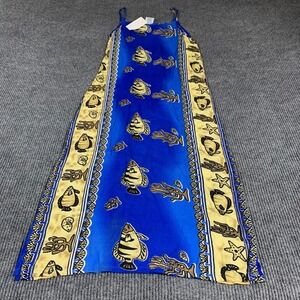 CocoWalk Dress Womens Medium M Blue Maxi Ocean Fish Hawaiian Deadstock Beach New